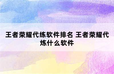 王者荣耀代练软件排名 王者荣耀代炼什么软件